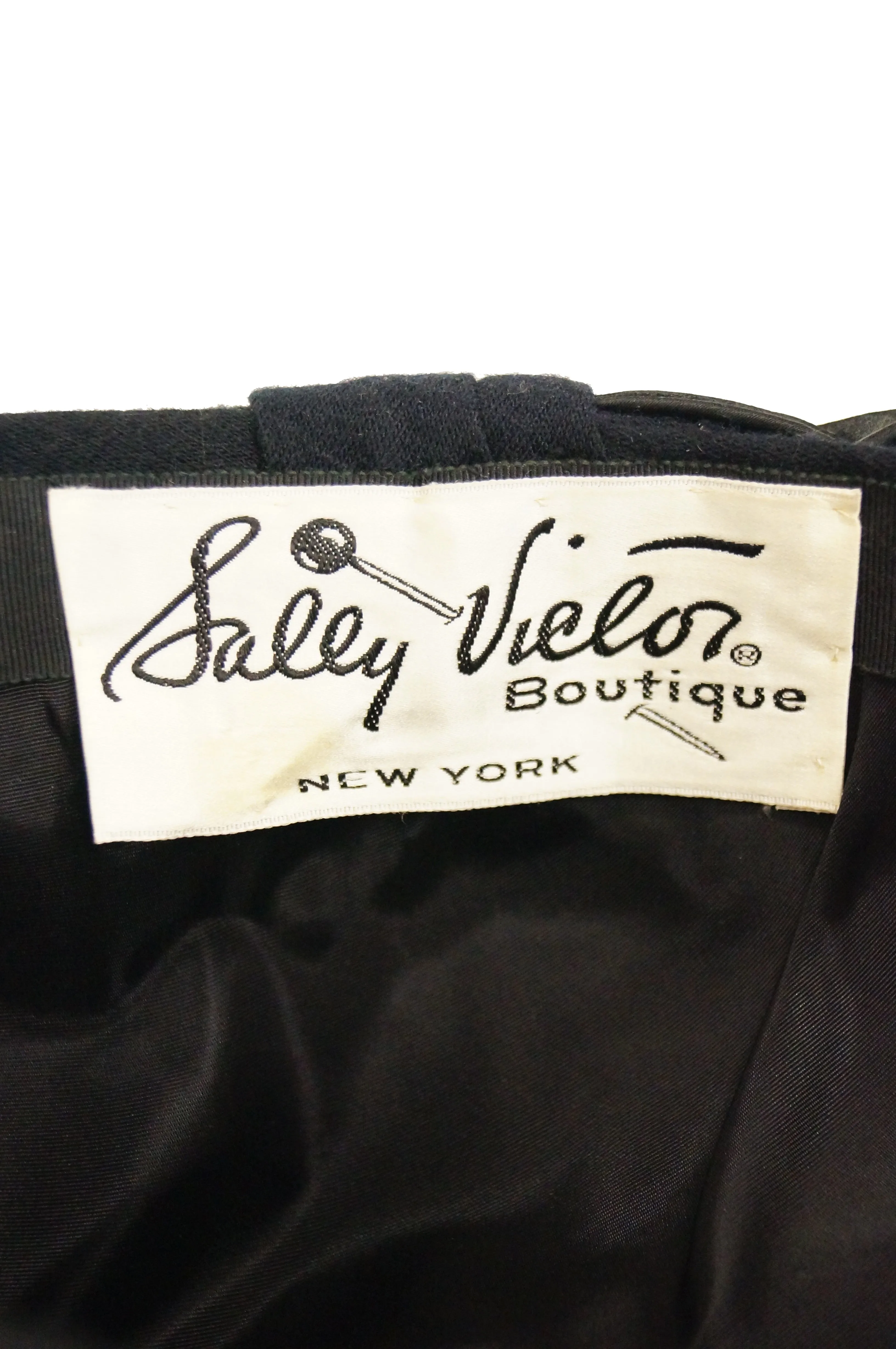 1950s Sally Victor Black Wool Bow Turban