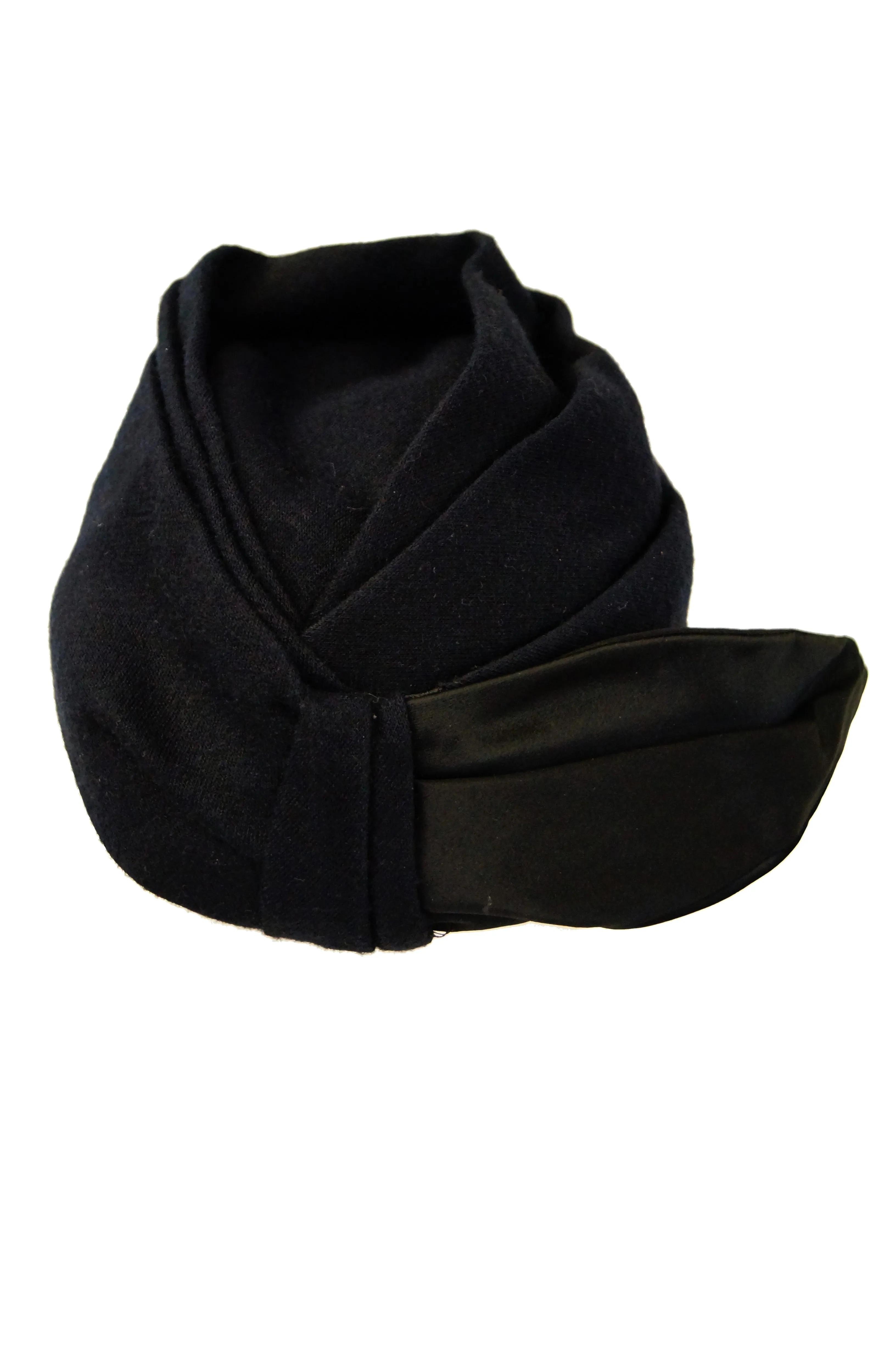 1950s Sally Victor Black Wool Bow Turban