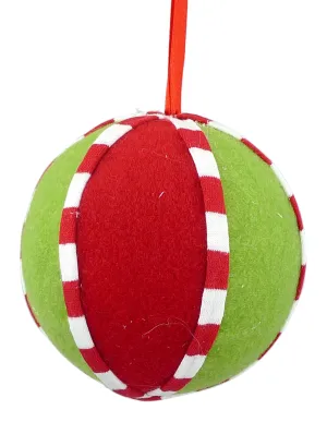 4" Lime/Red Felt Ball Ornament