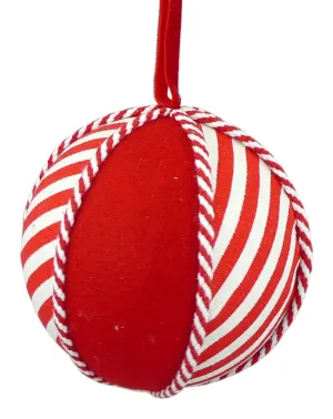 5" Red/Wht Fabric Ball Ornament