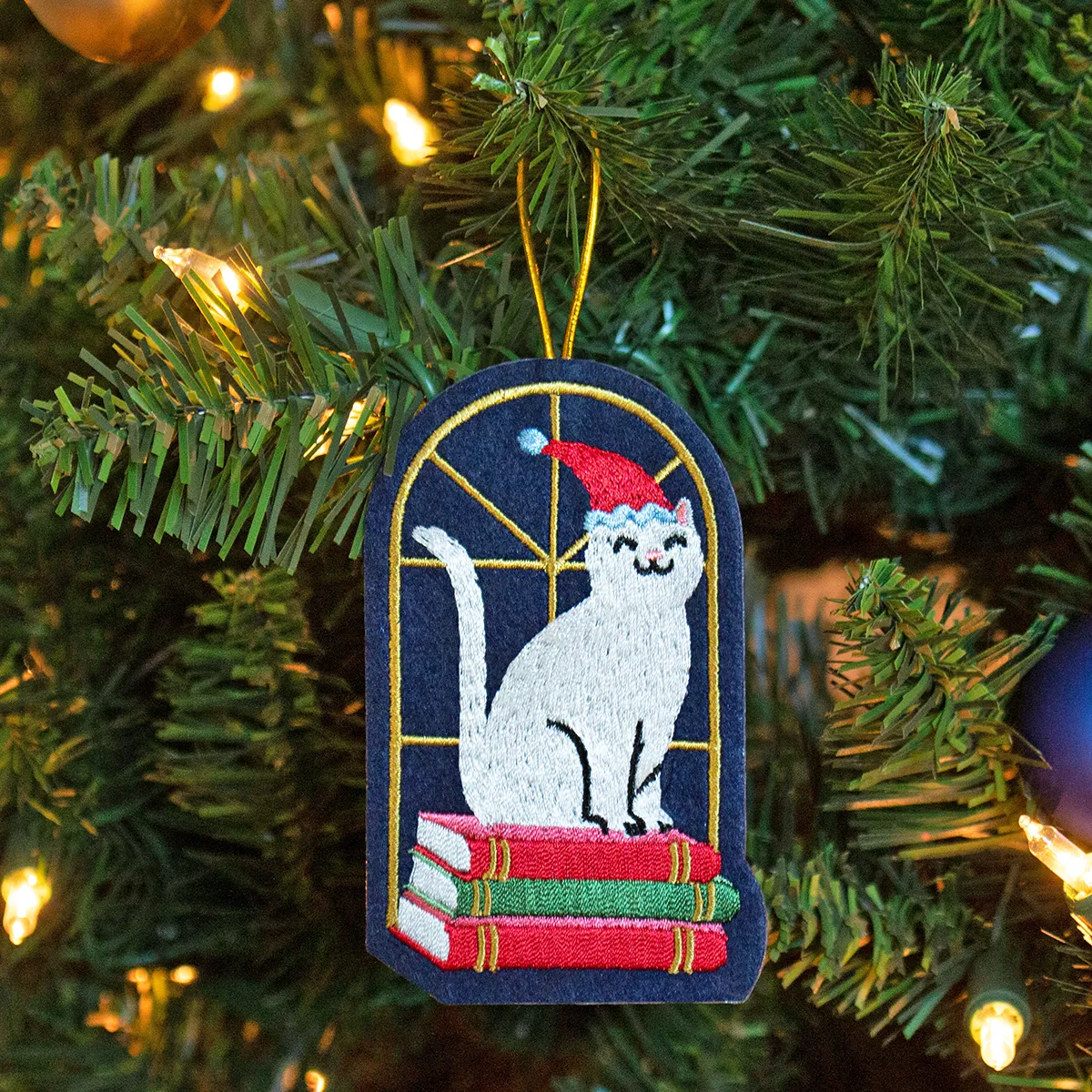 Book Stack Cat Ornament