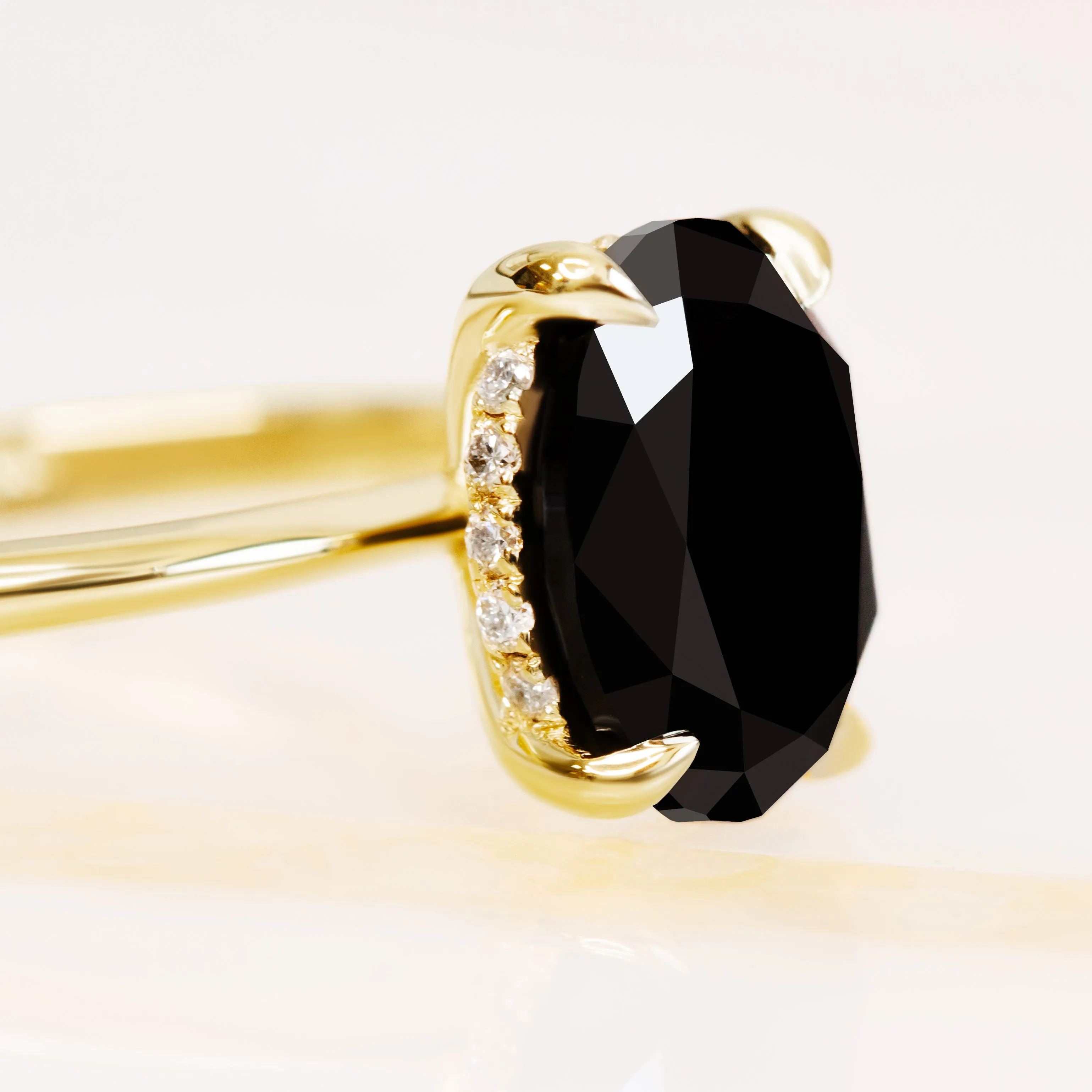 Boötes - Solitaire Natural Black Diamond Oval Engagement Ring in Yellow Gold