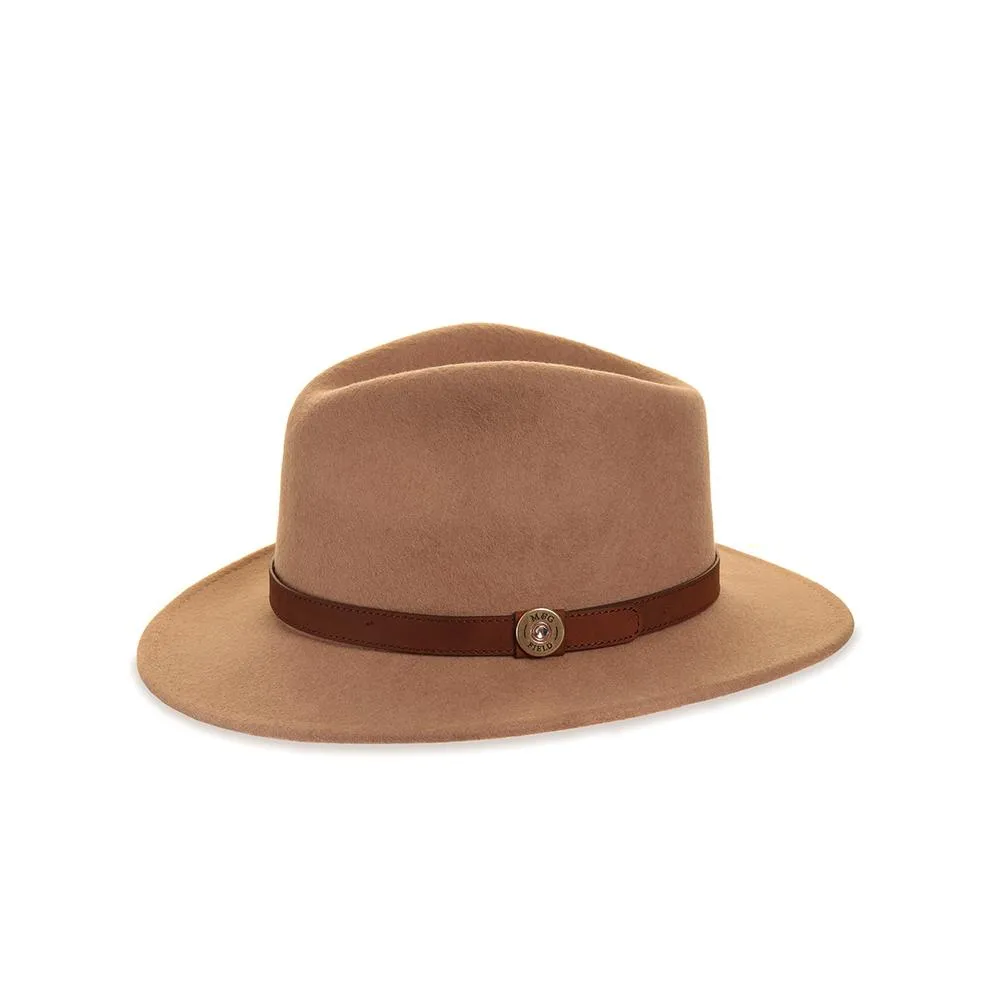 Camel Fedora with Pheasant and Peacock Heart Pin