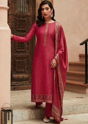 Cerise Pink Digital Printed Designer Silk Suit