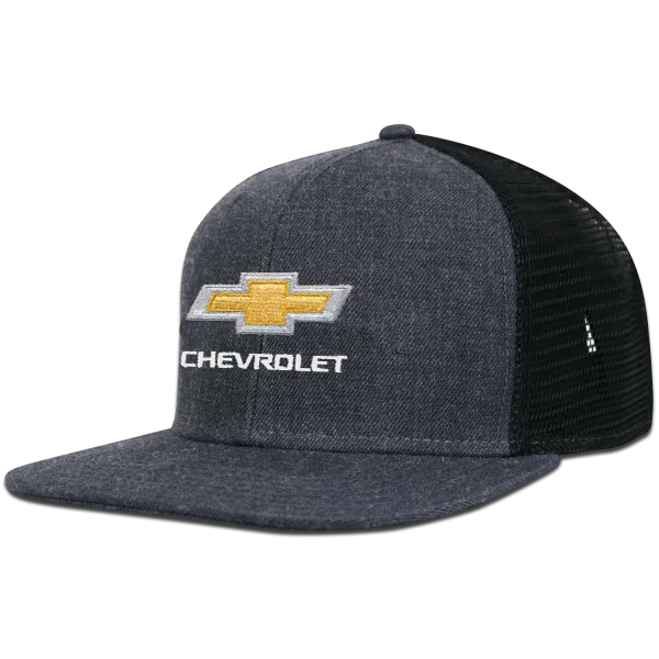 Chevrolet Gold Bowtie Wool Blend Flat Bill Trucker Hat / Cap