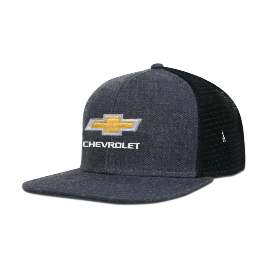 Chevrolet Gold Bowtie Wool Blend Flat Bill Trucker Hat / Cap