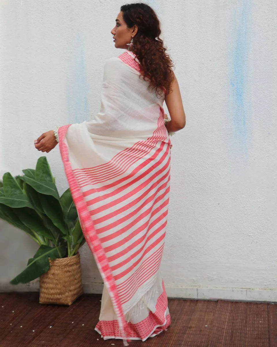 Chitra Handwoven Linen Cotton Jamdani Saree - Uma