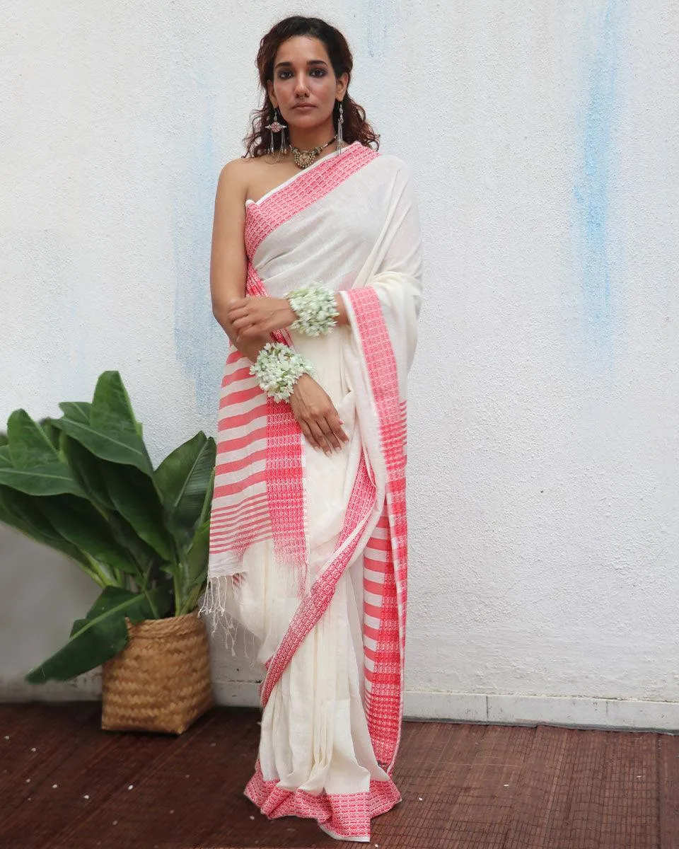 Chitra Handwoven Linen Cotton Jamdani Saree - Uma