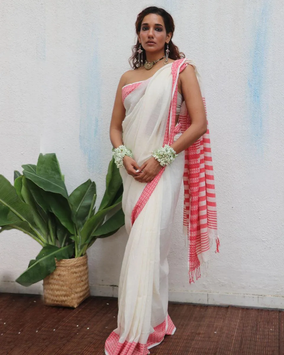 Chitra Handwoven Linen Cotton Jamdani Saree - Uma