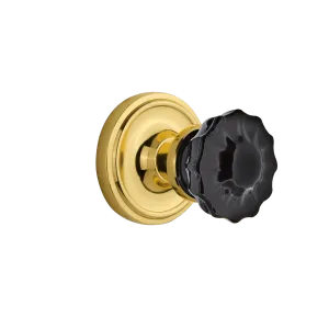 Classic Rosette with Black Crystal Knob in Unlacquered Brass