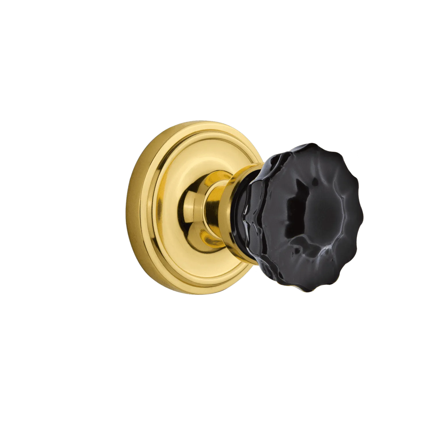 Classic Rosette with Black Crystal Knob in Unlacquered Brass