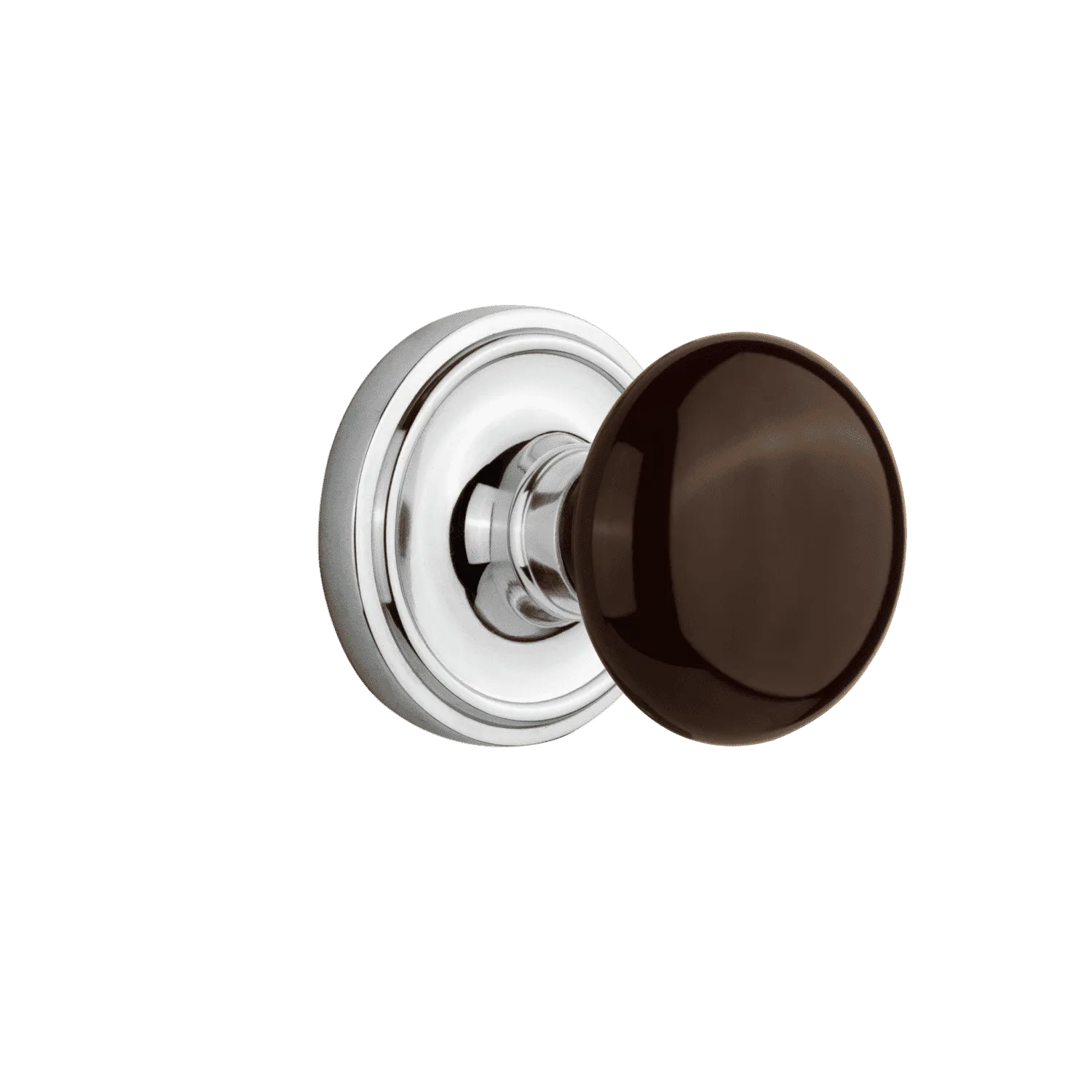 Classic Rosette with Brown Porcelain Knob in Bright Chrome