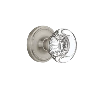 Classic Rosette with Round Clear Crystal Knob in Satin Nickel