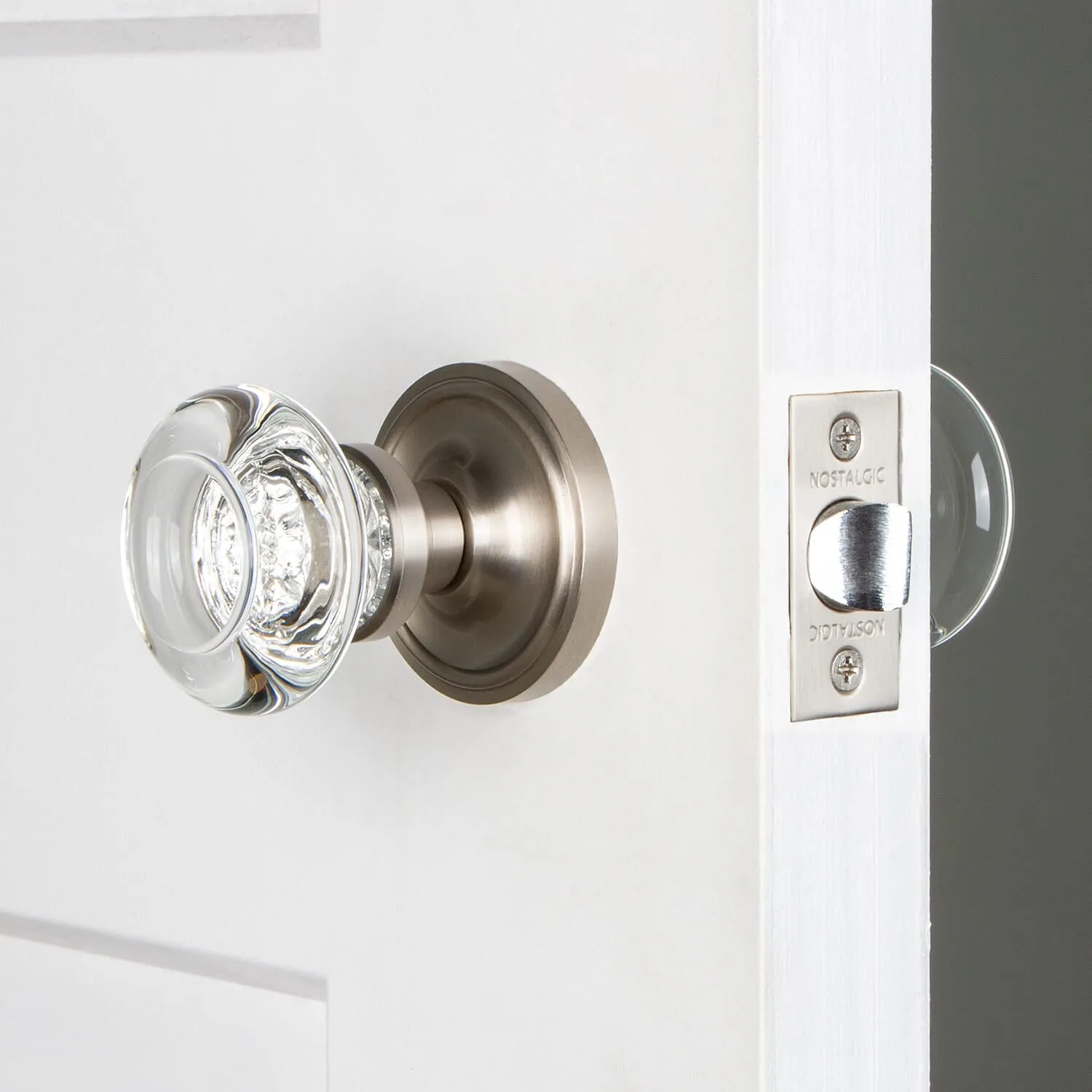 Classic Rosette with Round Clear Crystal Knob in Satin Nickel