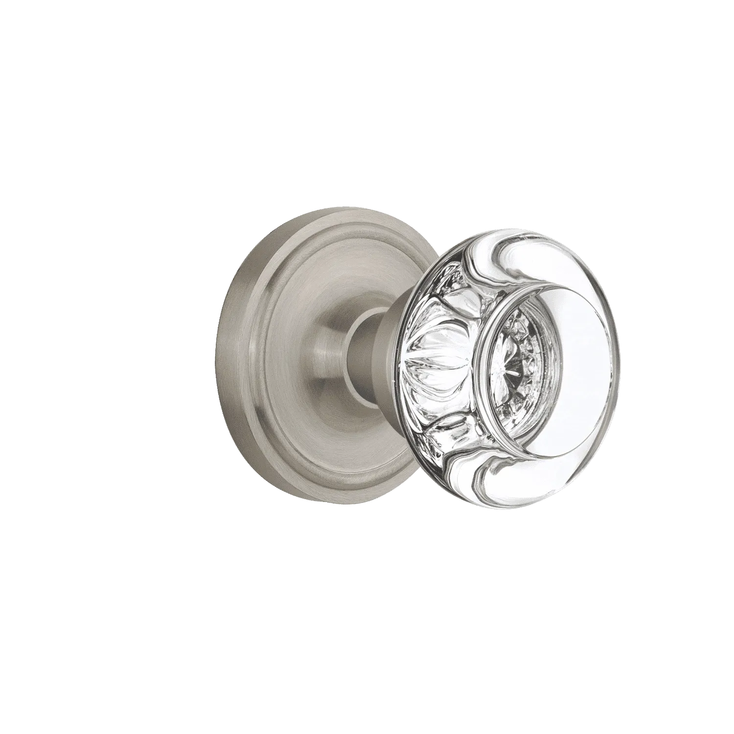 Classic Rosette with Round Clear Crystal Knob in Satin Nickel