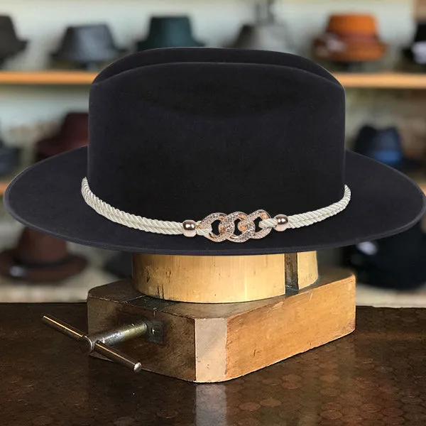 Classic Wide-Brim Black Cowboy Hat with Elegant Silver Rope Band and Buckle