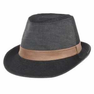 Denim Cotton Fedora Hat with Faux Leather Band LD3279