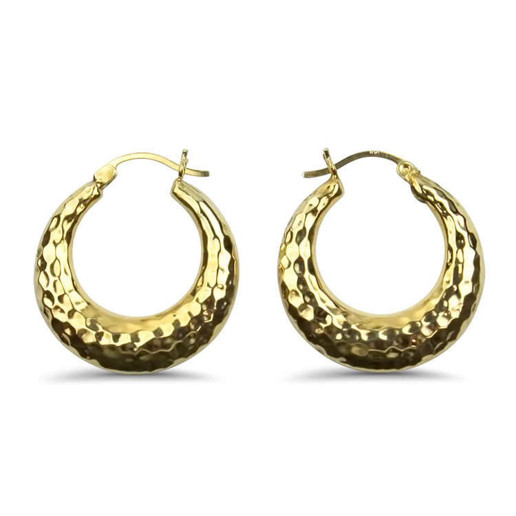 Estate 14k Yellow Gold Hammered Hoop Earrings