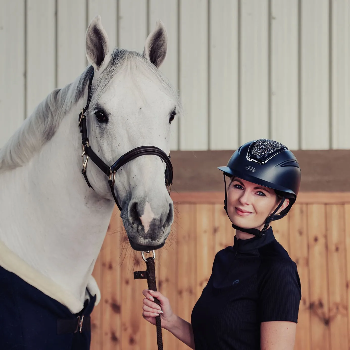 Evoke Callisto Wide Peak Riding Hat - Navy/Navy Crystal