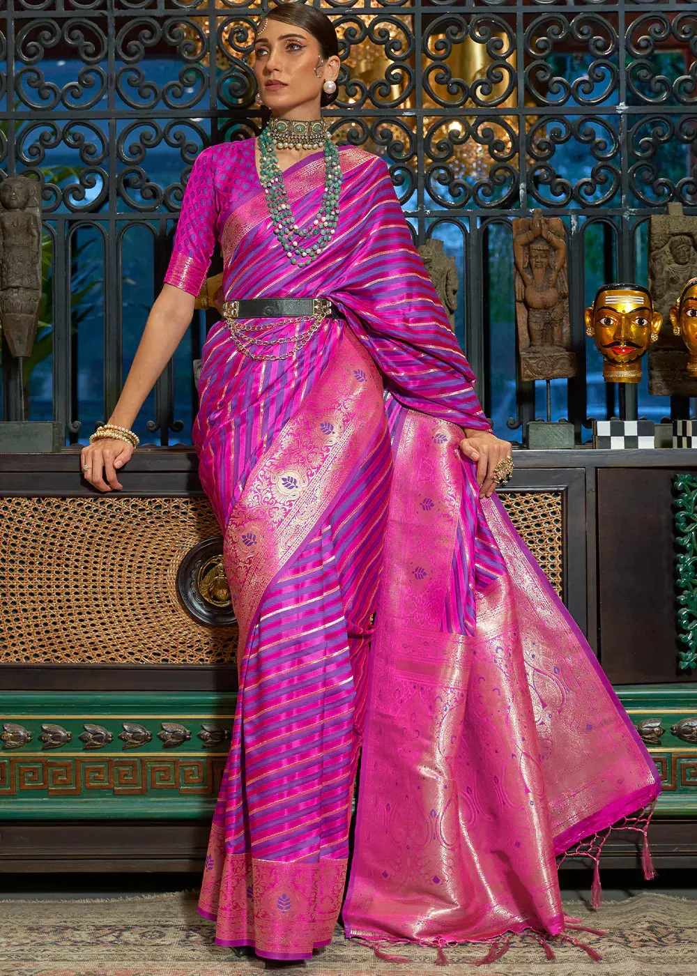 Fandango Purple Zari Woven Satin Silk Saree