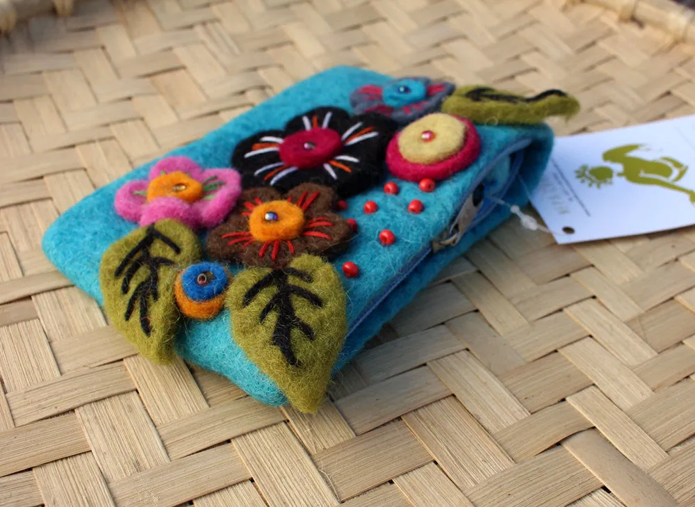 Felt Coin Purse decorated with flower & Beads