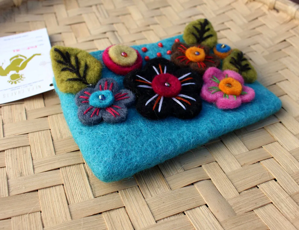 Felt Coin Purse decorated with flower & Beads