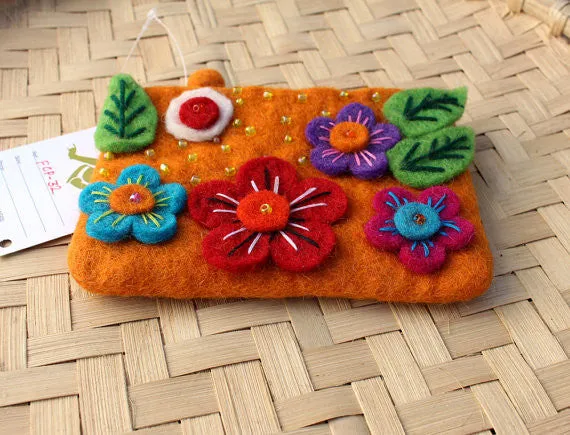 Felt Coin Purse decorated with flower & Beads