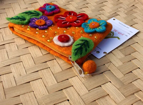 Felt Coin Purse decorated with flower & Beads