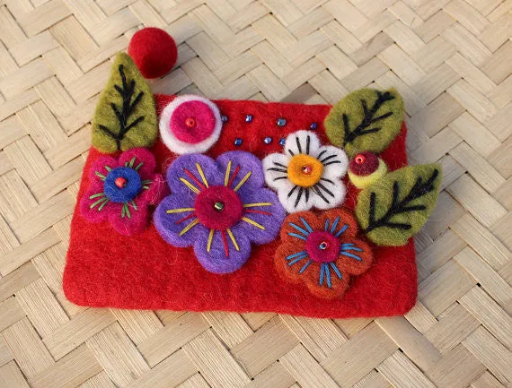 Felt Coin Purse decorated with flower & Beads