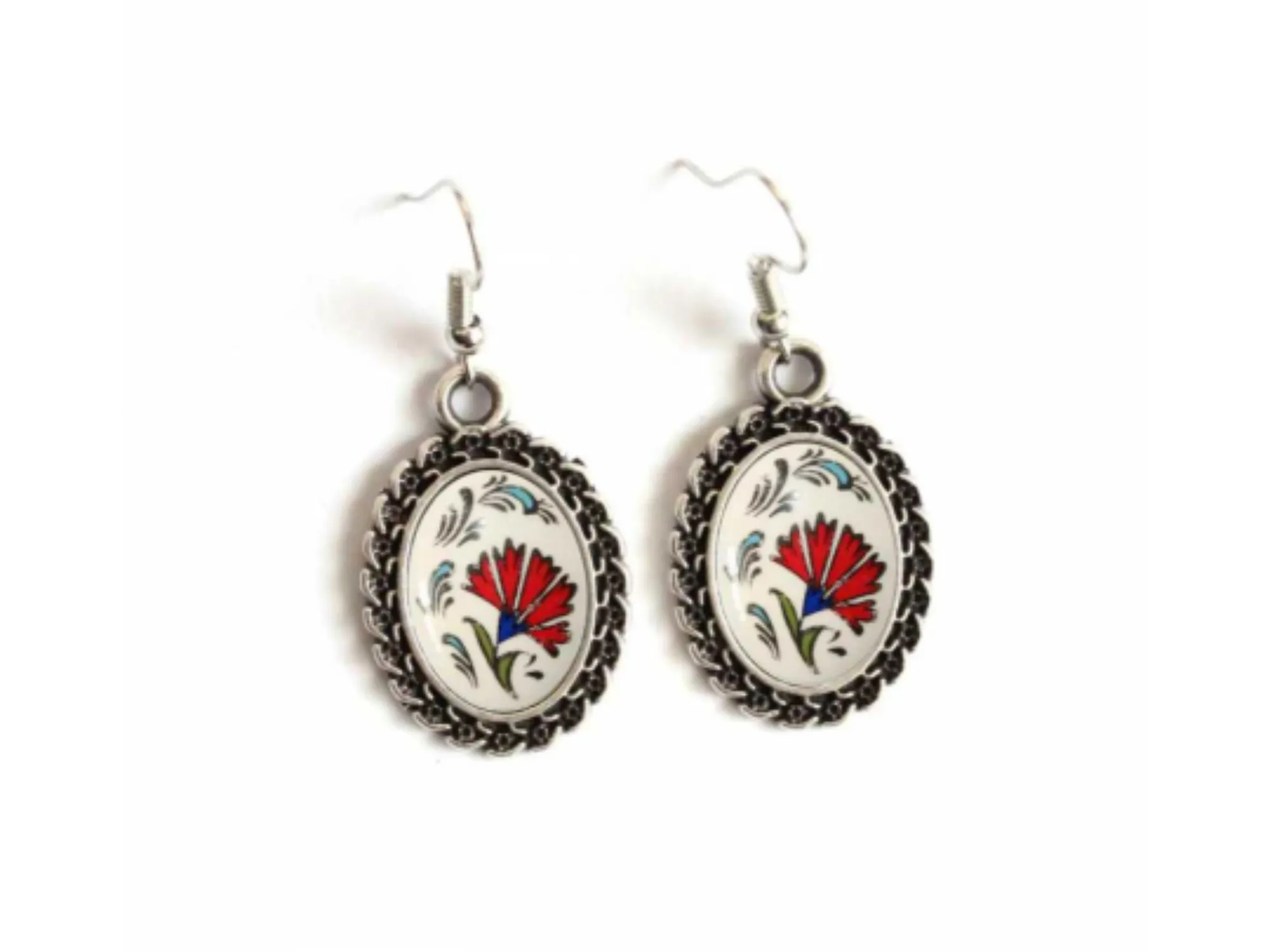 Floral Theme Earrings - Handmade Jewelry - Silver Earrings