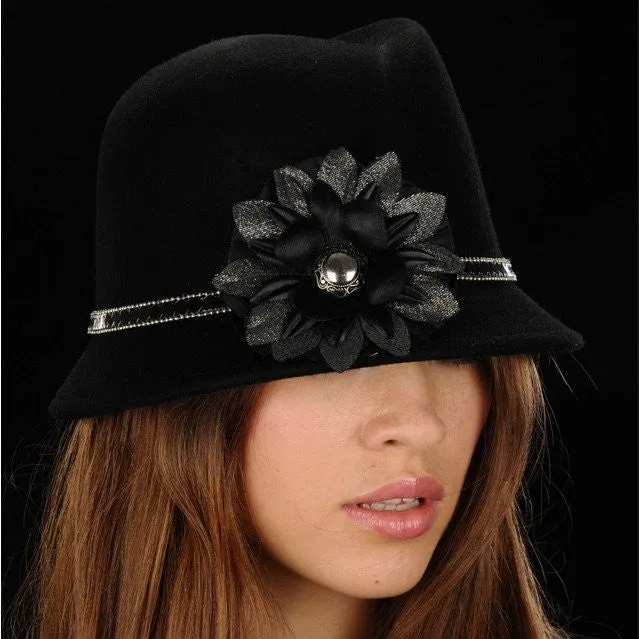 FW1101-Black Felt With Custom Made Flower and Trim.