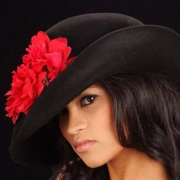 FW1138- Black  dress felt with red velvet flowers