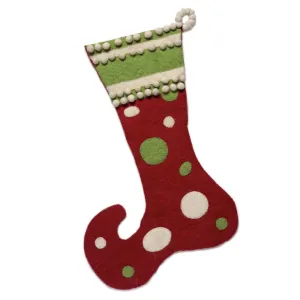 Hand Felted Wool Christmas Stocking - Red And Green Jester