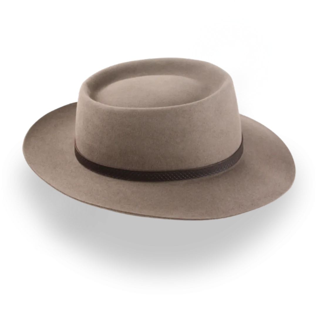 Handcrafted Wide Brim Porkpie Hat with Leather Band | The Oppenheimer