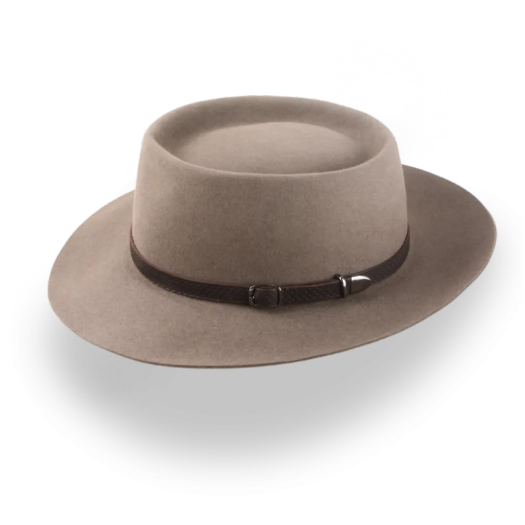 Handcrafted Wide Brim Porkpie Hat with Leather Band | The Oppenheimer