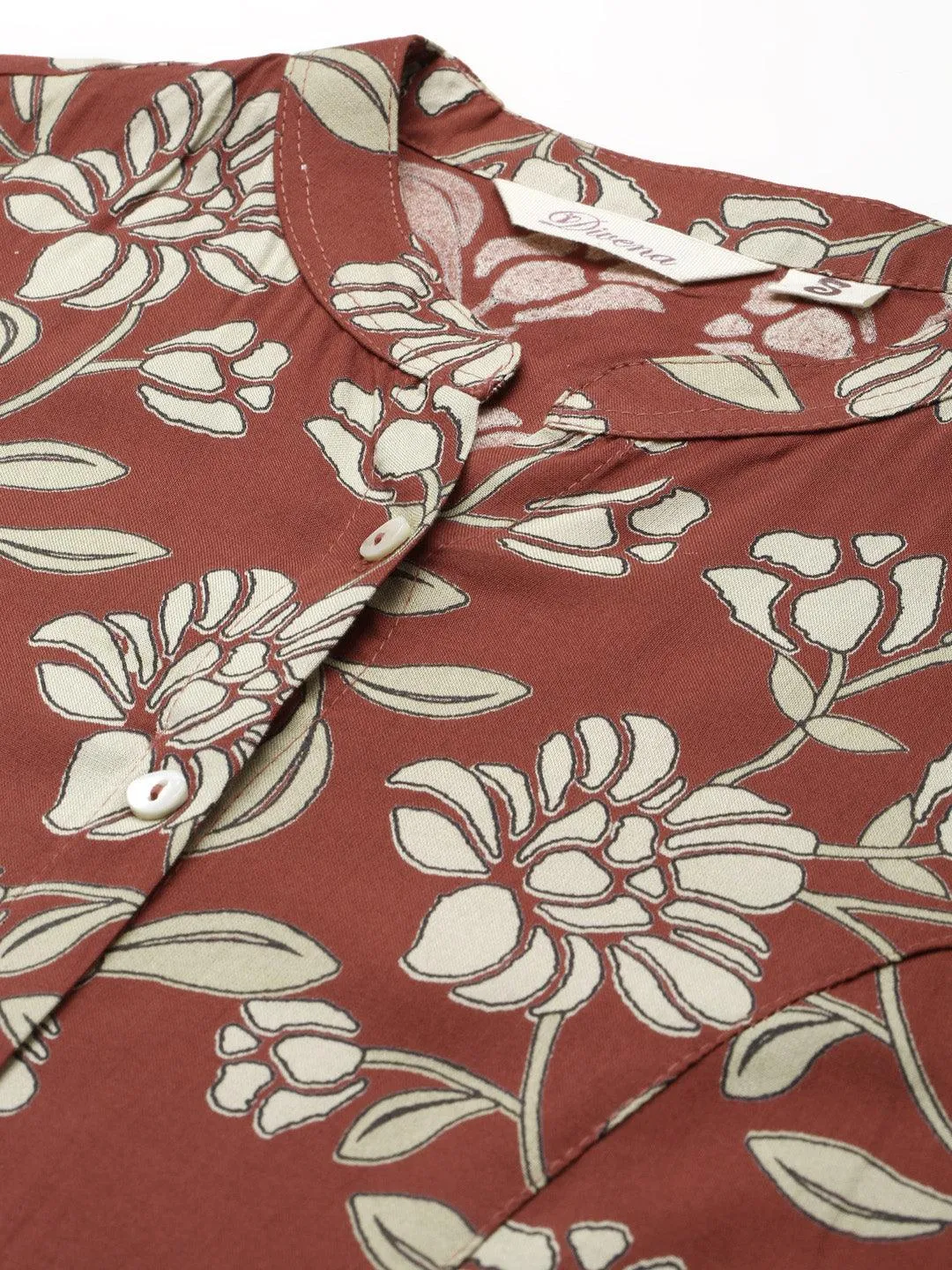 Jashvi Maroon Floral Rayon Shirt style A-line Top