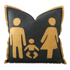 Male Female Family Felt Decorative Pillow Cover 18x18