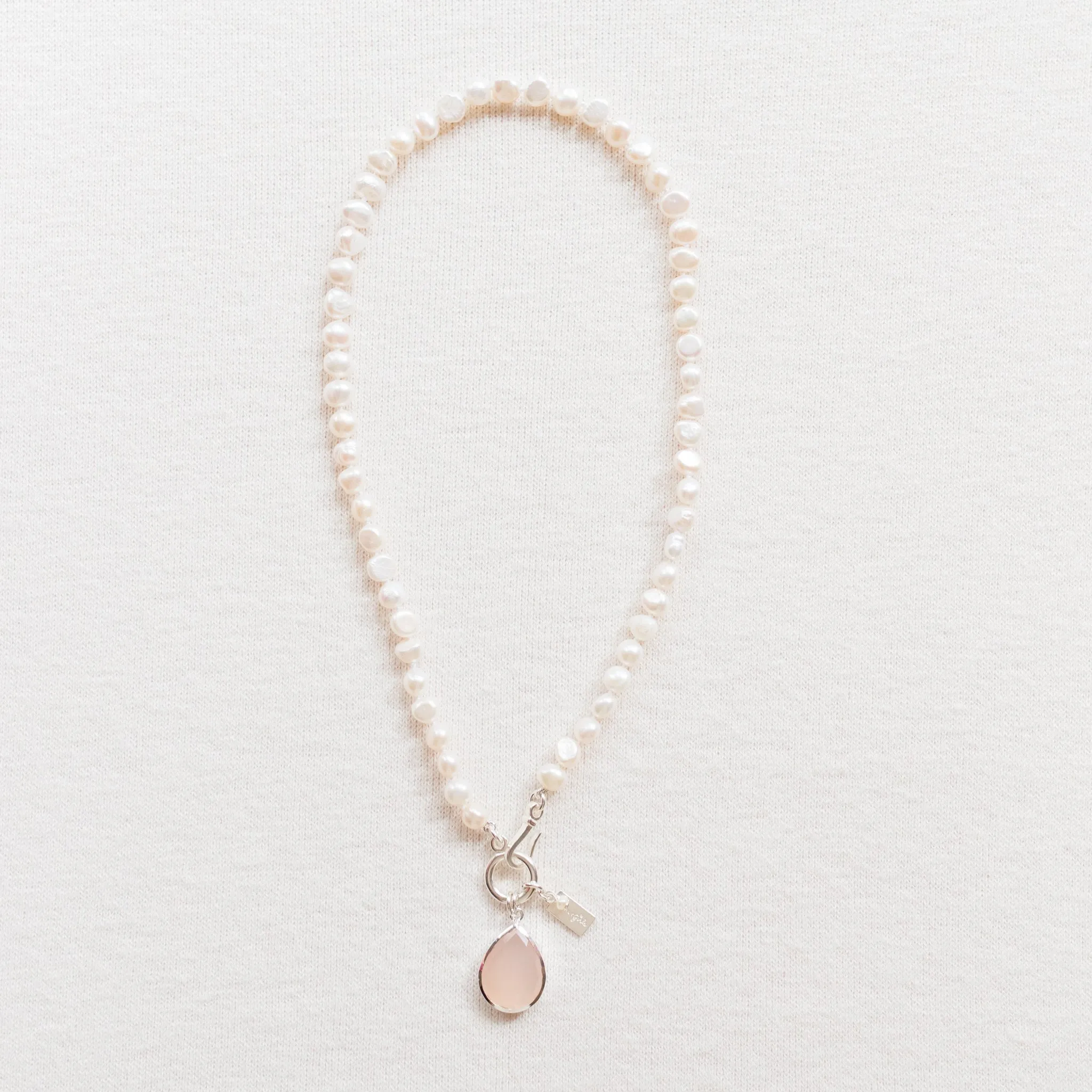 Margaret Pearl Necklace | Freshwater Pearls with Radiant Chalcedony Pendant | By Pearly Girls