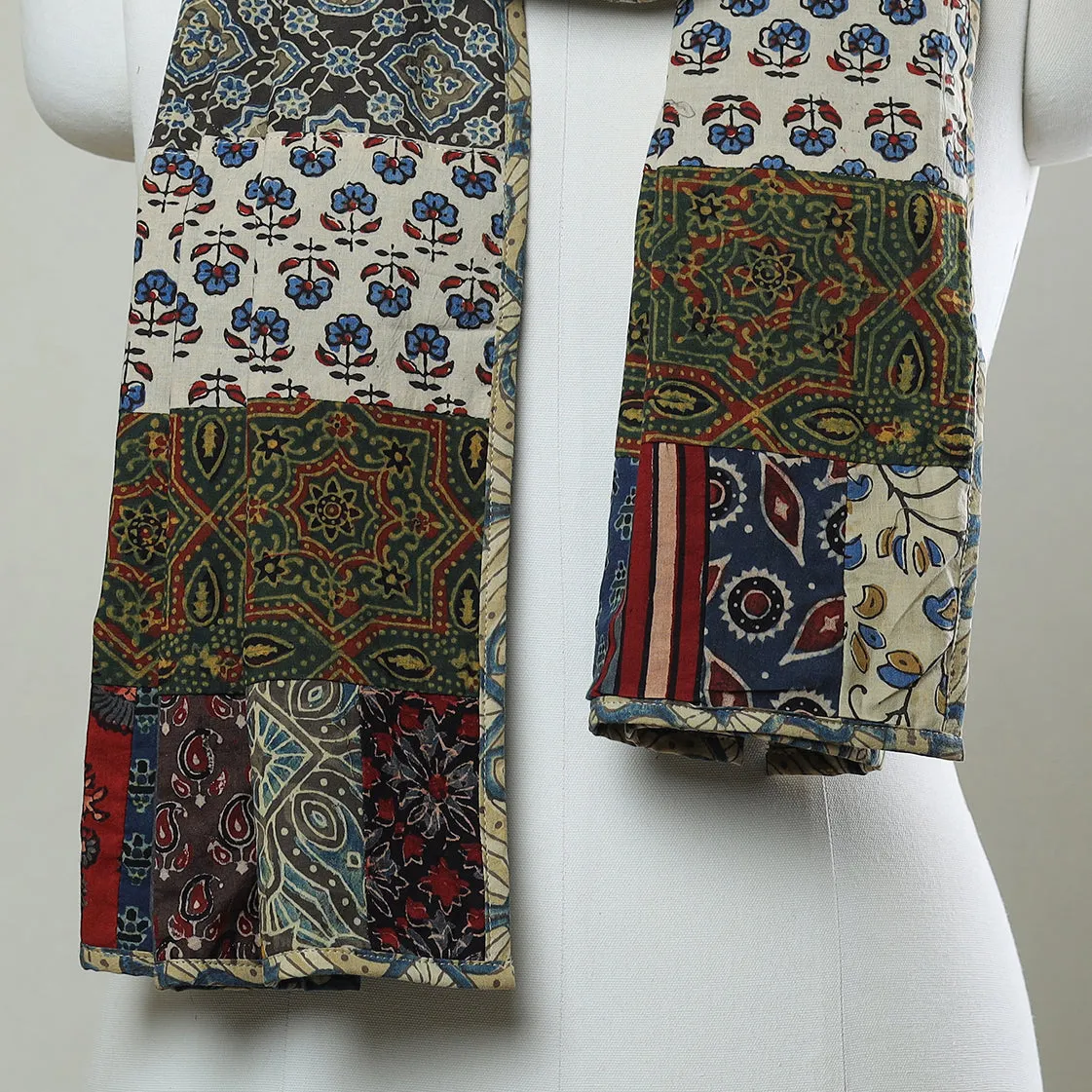 Multicolor - Patchwork Cotton Stole in Ajrakh Block Prints 12