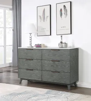 Nathan 6-drawer Dresser White Marble and Grey