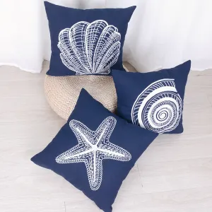 Nautical Shells White Blue Pillowcase Home Modern Minimalist Embroidered Marine Decor