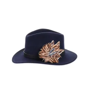 Navy Fedora with Mallard and Jay Pin