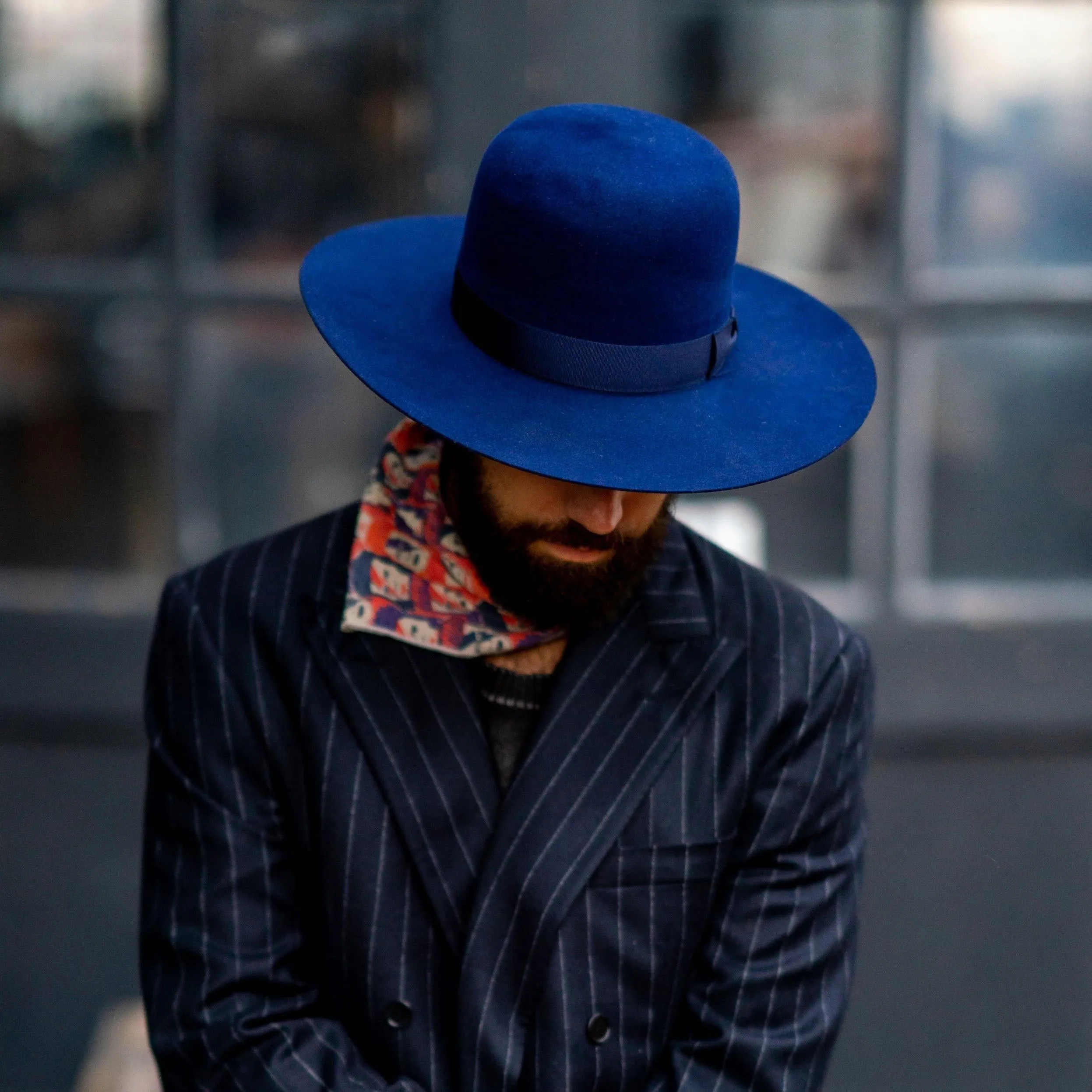 Navy Felt Wide-Brimmed Bowler Hat