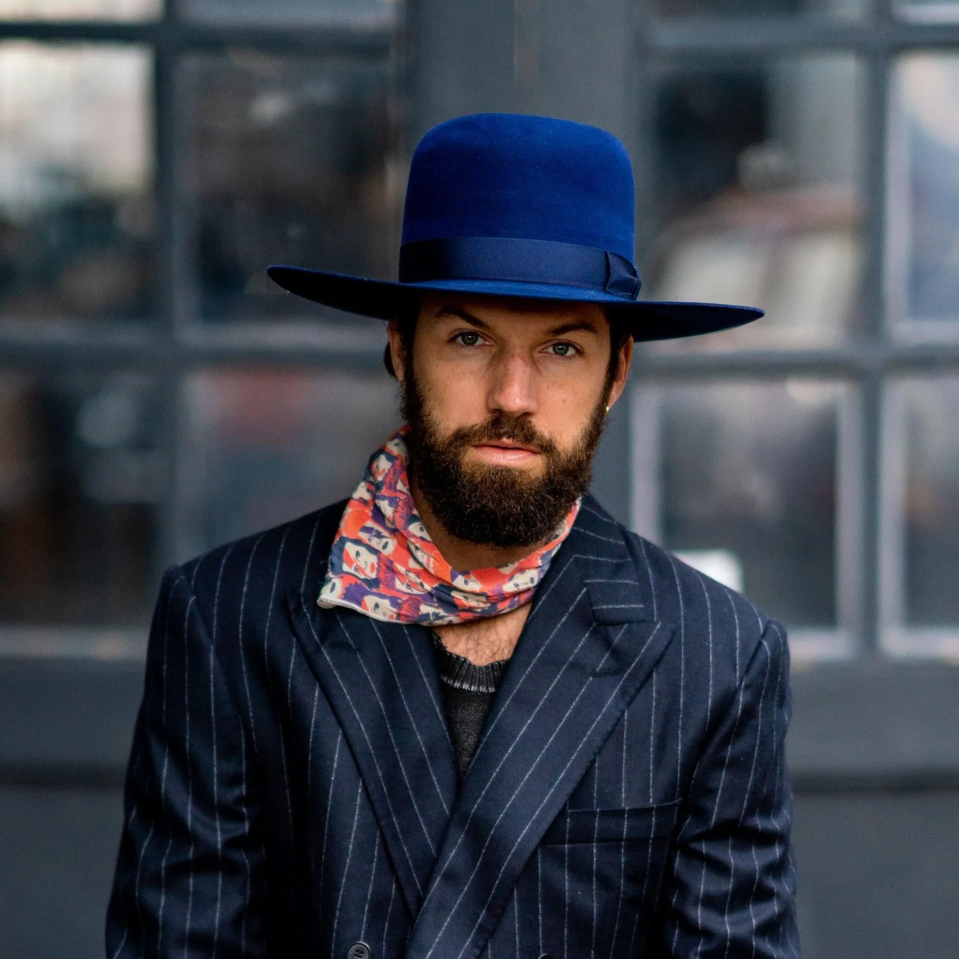 Navy Felt Wide-Brimmed Bowler Hat