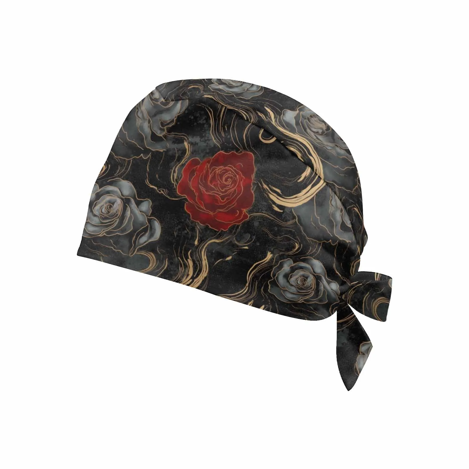 Nurse Scrub Cap Black and Red Roses 2  Scrub Cap