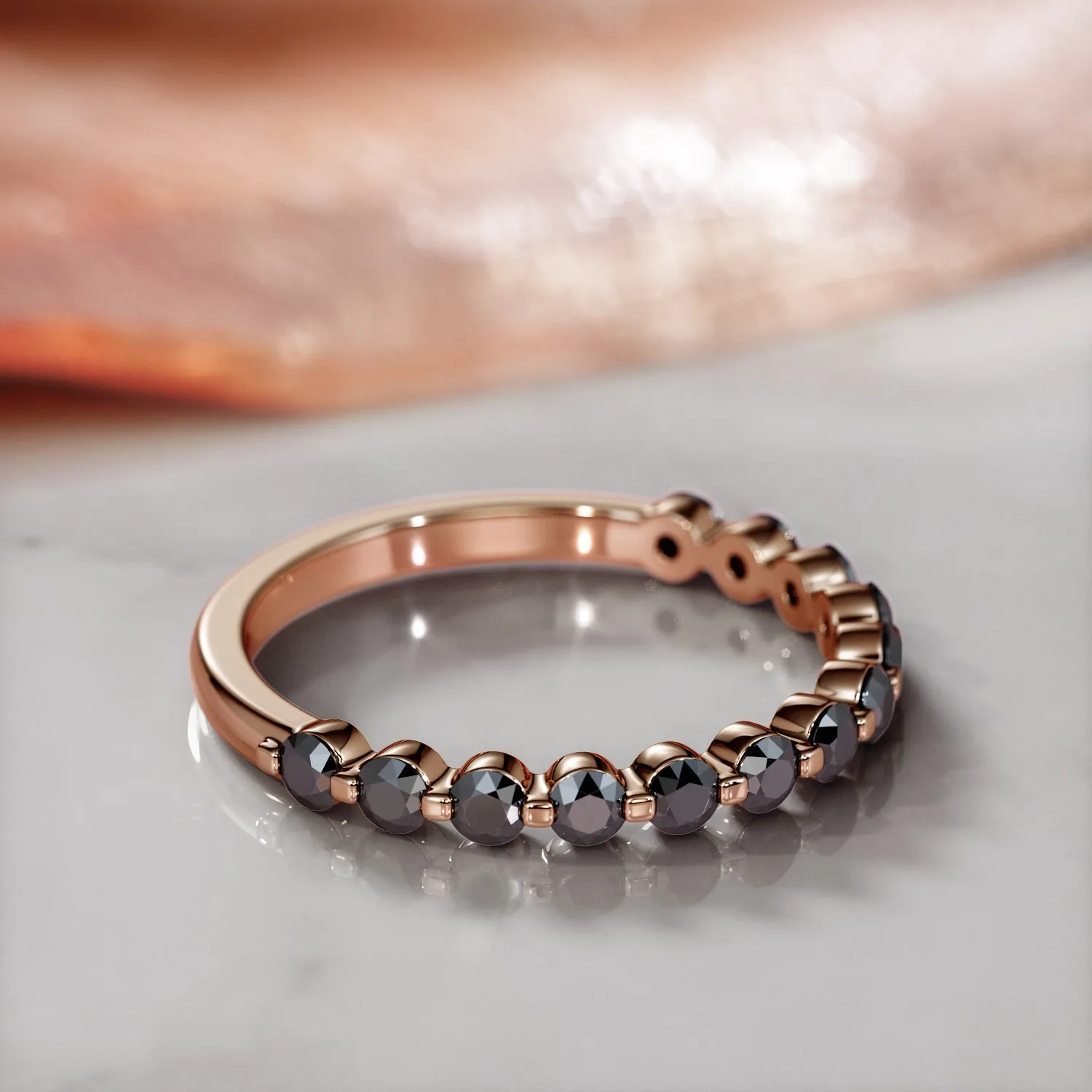 Obsidian Ascendant -   Half Eternity  Natural Black Diamond  Engagement Ring  in Rose Gold