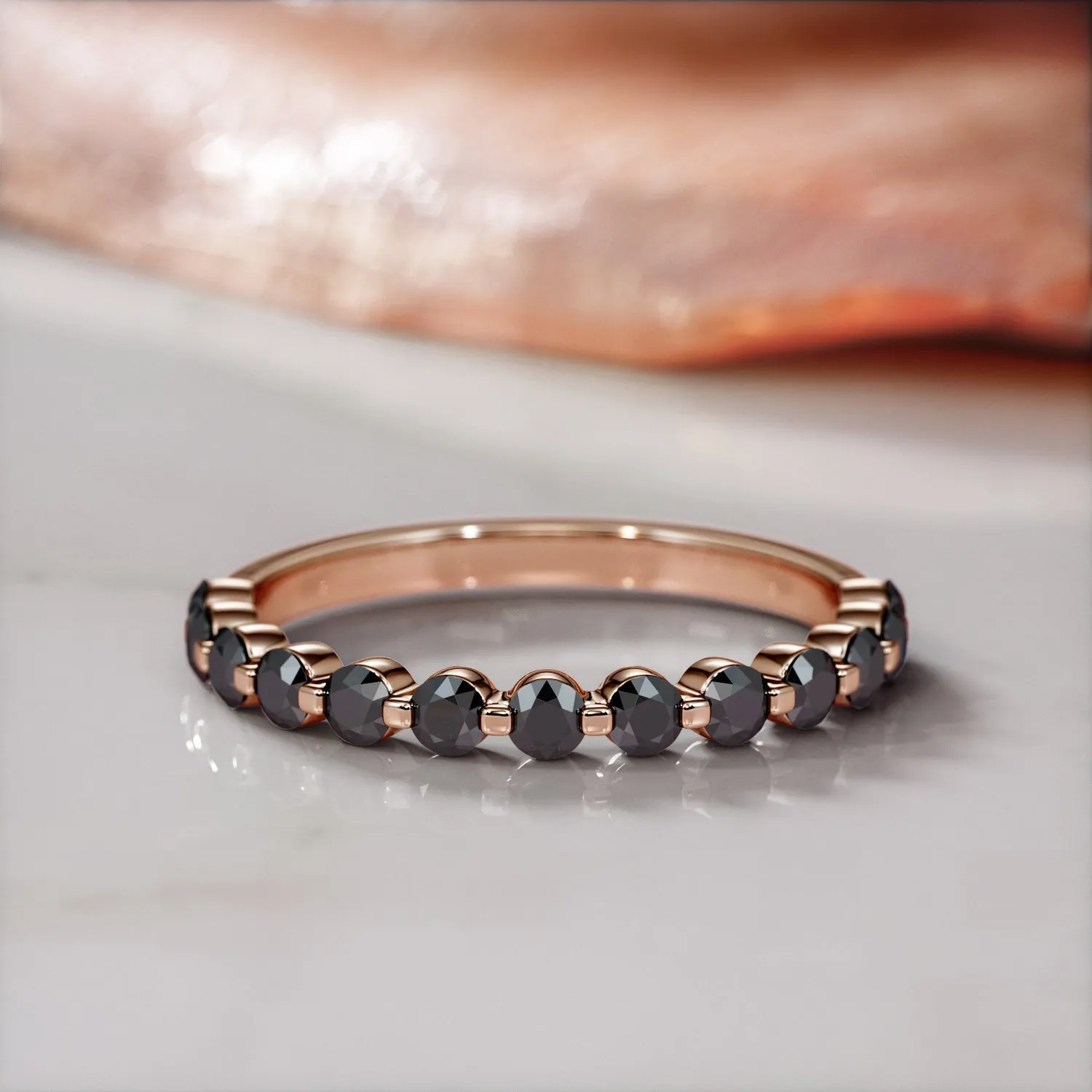 Obsidian Ascendant -   Half Eternity  Natural Black Diamond  Engagement Ring  in Rose Gold