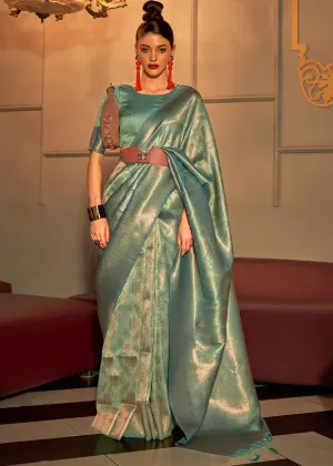 Ocean Green Two Tone Handloom Weaving Kanjivaram Silk Saree : Top Pick