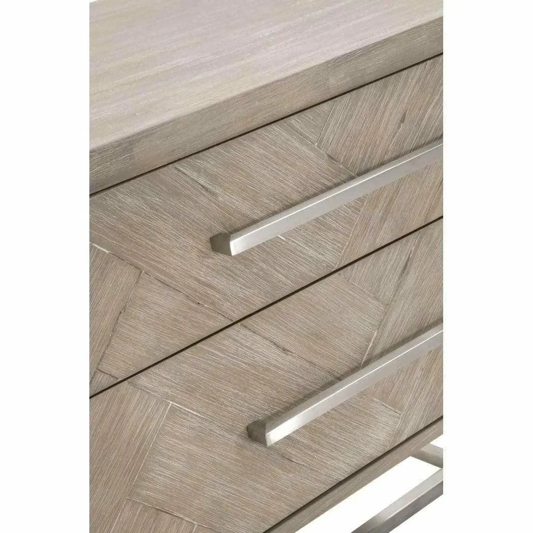 On Stand Mosaic 6-Drawer Double Dresser Acacia Brushed Steel