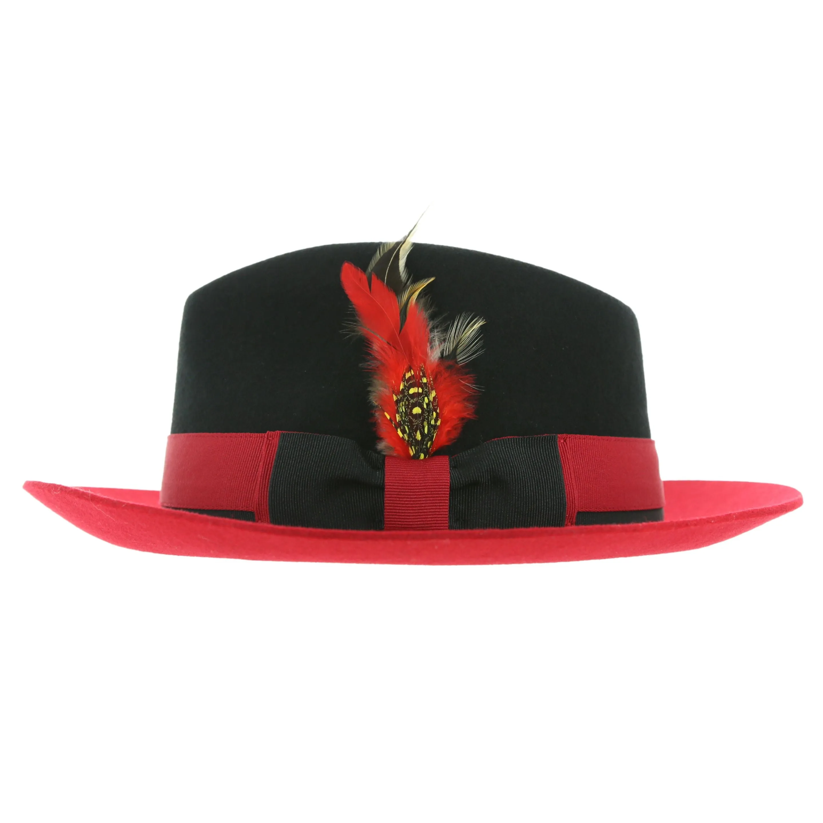 Puck Trilby  Ferrecci Two Tone Crushable Black Crown & Red Brim Trilby Hat